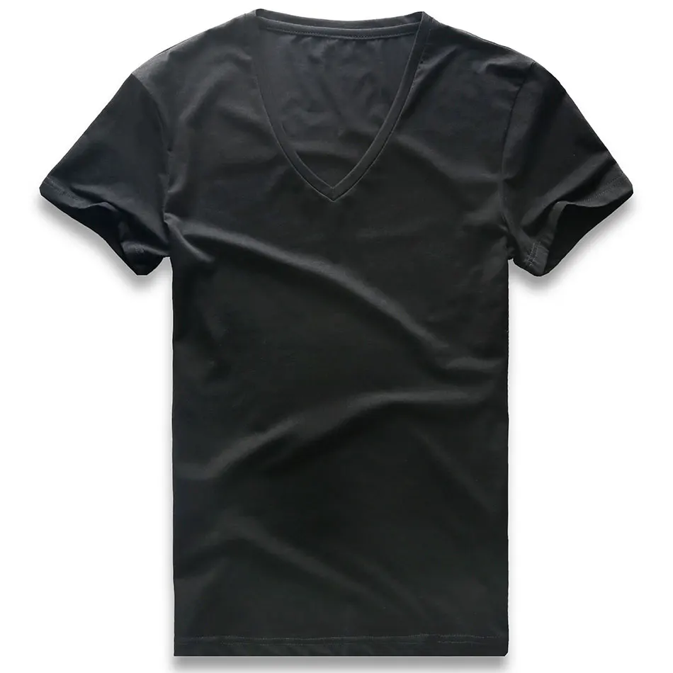 Deep V Neck T Shirt for Men Low Cut Wide Collar Top Tees Male Modal Cotton Slim Fit Short Sleeve Invisible Undershirt