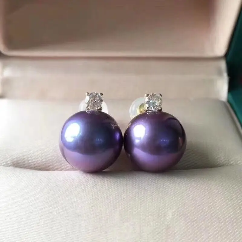 D318 Pearl Earrings Fine Jewelry Natural 9-10mm Fresh Water Edison Purple Pearl Female's Stud Earrings for Women Fine Earrings