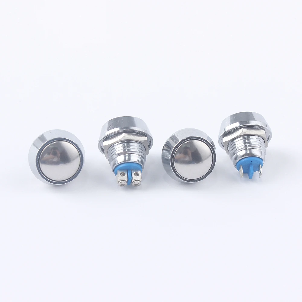 12mm metal push button waterproof nickel plated brass domed push button switch 1NO momentary reset screw terminal Pin terminal