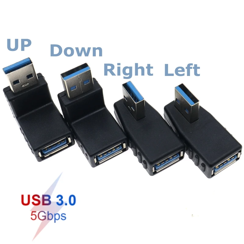 High Speed 5Gbps 90 Degree Left/Right/Up/Down Angle USB 3.0 Type A Male to Female M/F Adapter Connector For Laptops U Disk