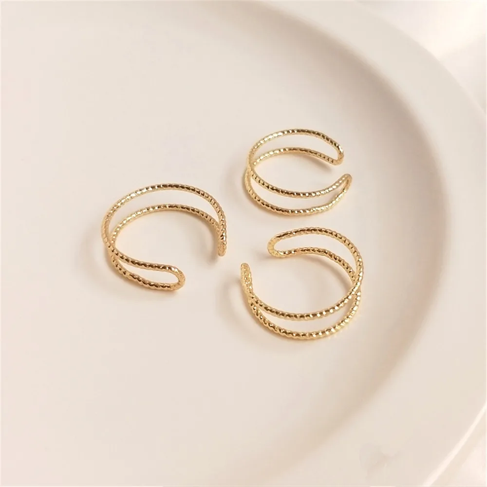 14K plated gold Twist copper wire double strand ring handmade bead winding ring diy accessories