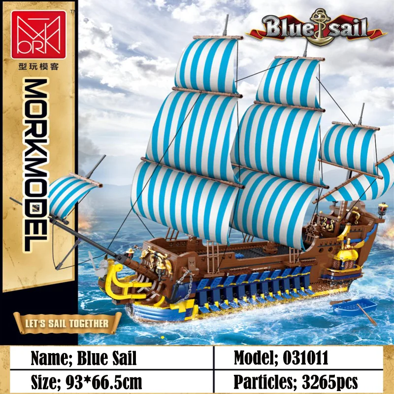 NEW Adventure Paddle Blue Sail pirate Ship Building Blocks 3265pcs Constructor Technical Brick Assembly Model Designer For boys