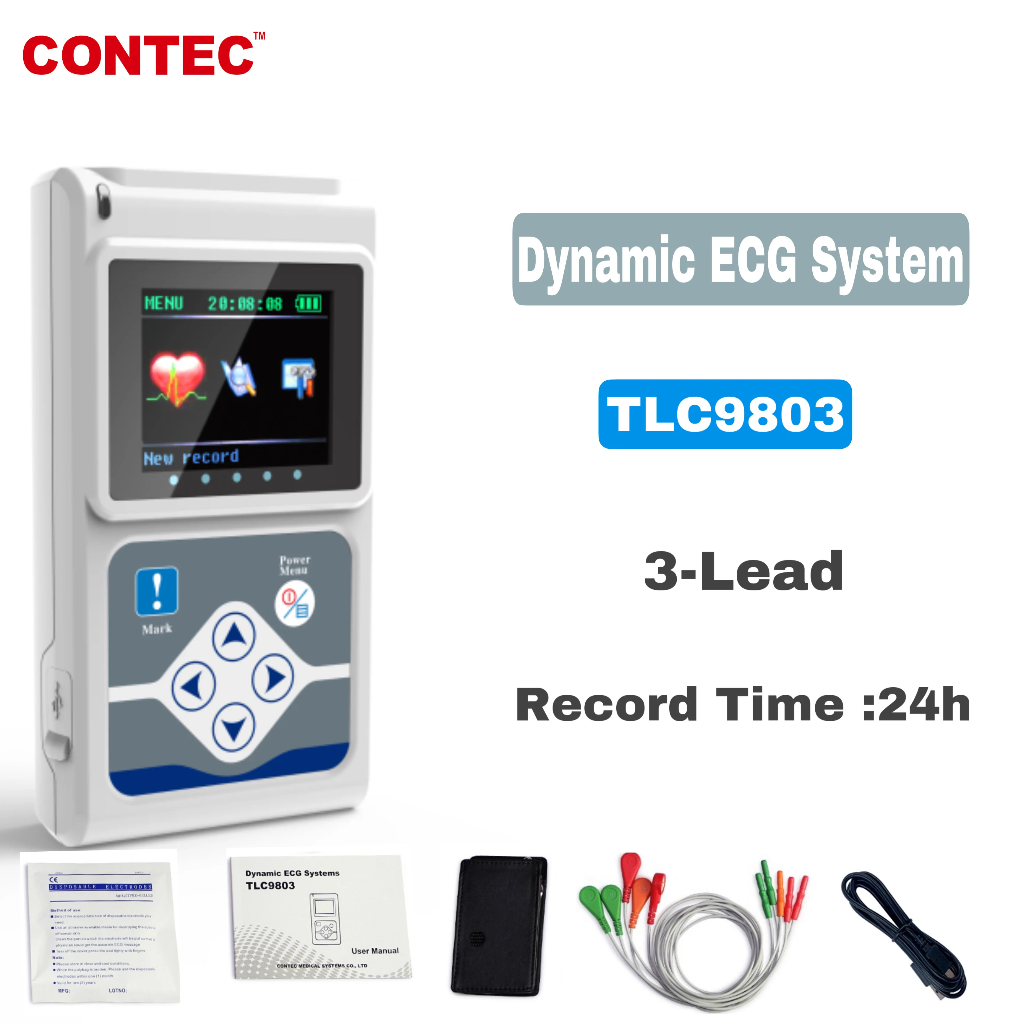 

CONTEC 24H 3-Lead Dynamic ECG Holter Monitor EKG System Machine,Pacemaker Analyzer,Software(Download Onilne) TLC9803