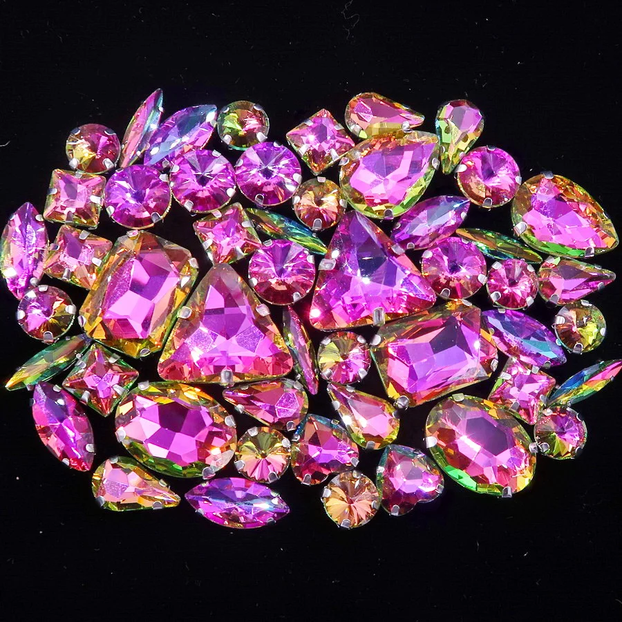 Silberne Krallenfassungen, 50 Stück/Beutel, verschiedene Formen, Regenbogen & Jelly Candy AB Glaskristalle zum Aufnähen, Strass für Hochzeitskleider, Schuhe, Taschen, DIY – Detail 19