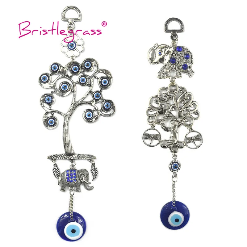 BRISTLEGRASS Turkish Blue Evil Eye Wishing Tree Elephant Amulets Lucky Charms Car Wall Hanging Pendant Blessing Protection Decor
