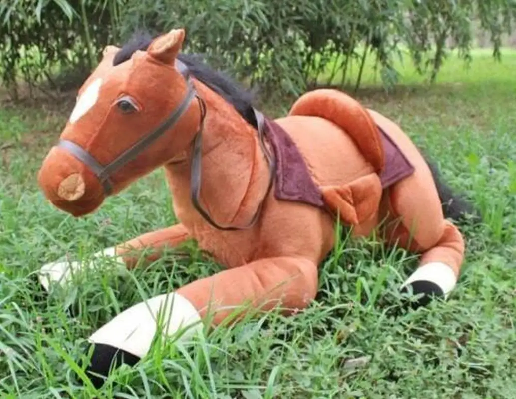 41'' Simulation Big Brown Horse Plush Giant Soft Toy Stuffed Animal Cushion Cute Plush Toys For Children Holiday Gift