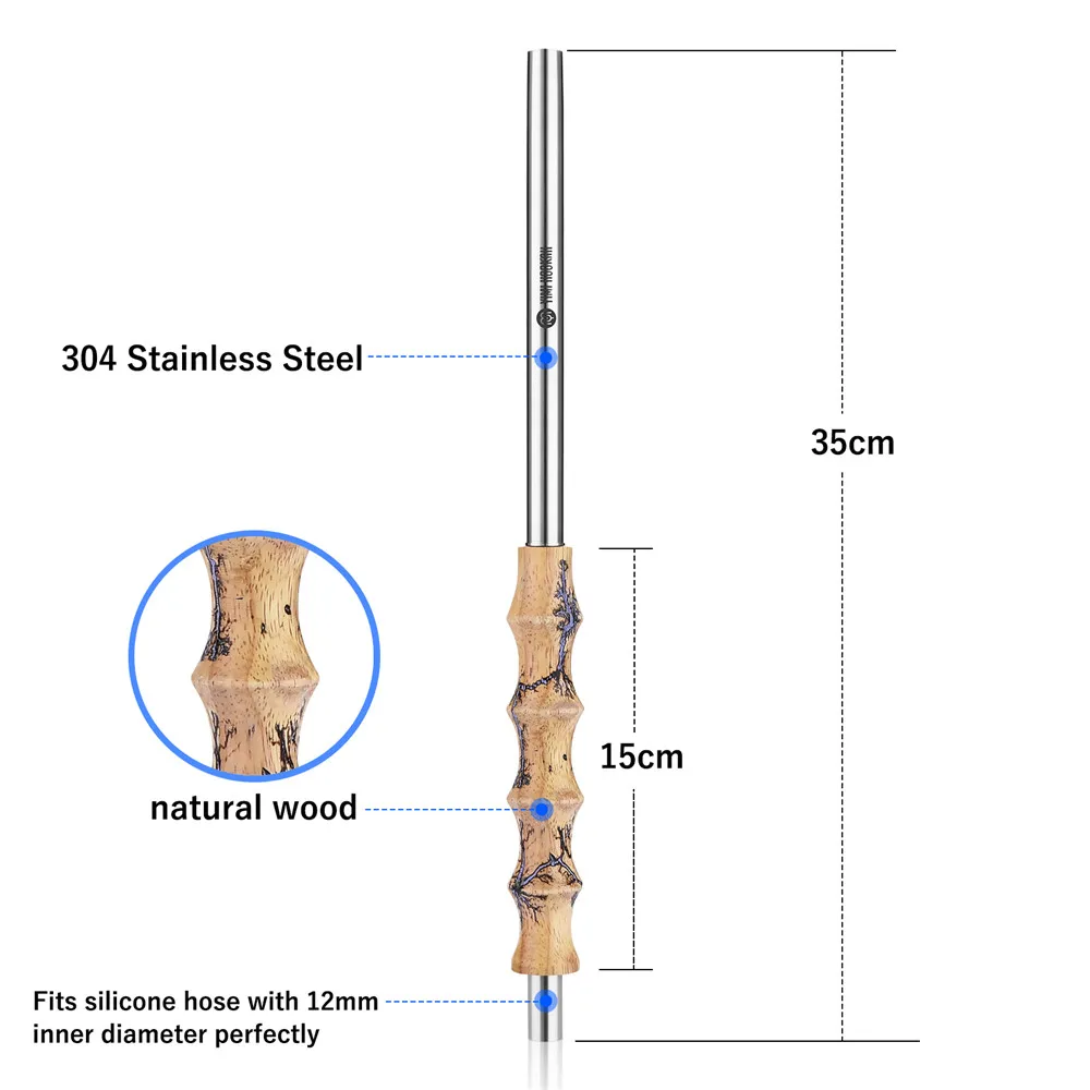 Yimi Hookah Shisha Mouthpiece 304 Stainless Steel Combine Wood 35cm Thunder Series