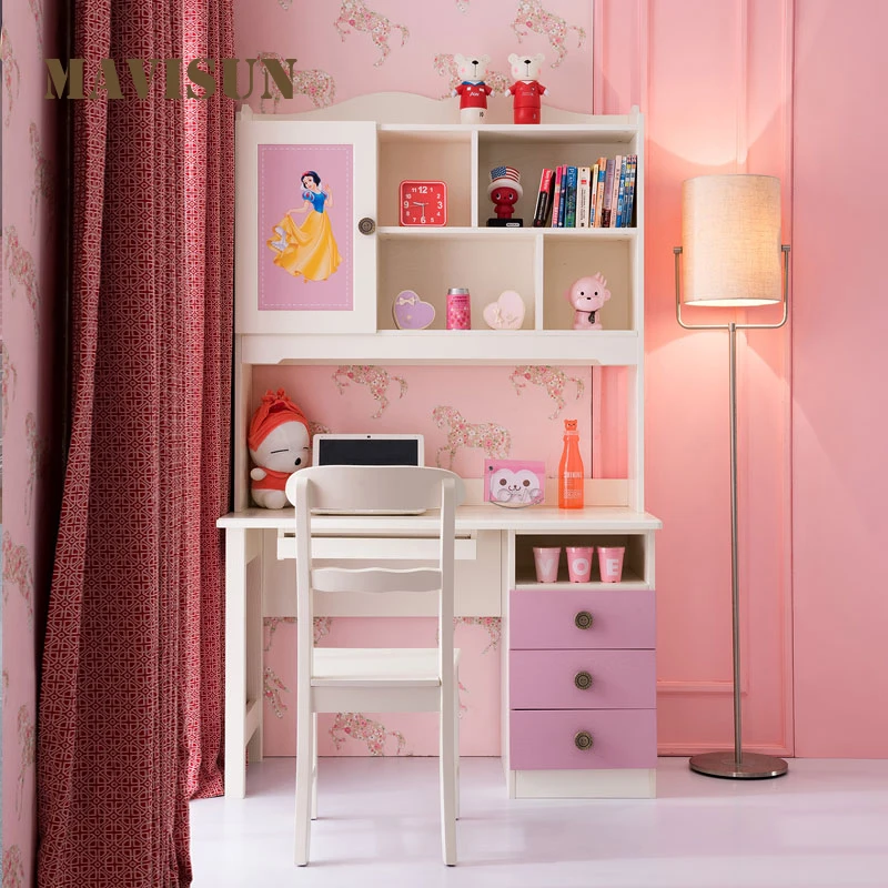 Lovely Pink Nordic Minimalist Style All Solid Wood Study Desk Home Desk And Chair Set Student Writing Homework Desk For Children