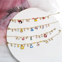 Japanese Cute Cartoon Cinderella Alice Mermaid Snow White Bracelets Alice in Wonderland Fairy tale Bracelets For Women Girls