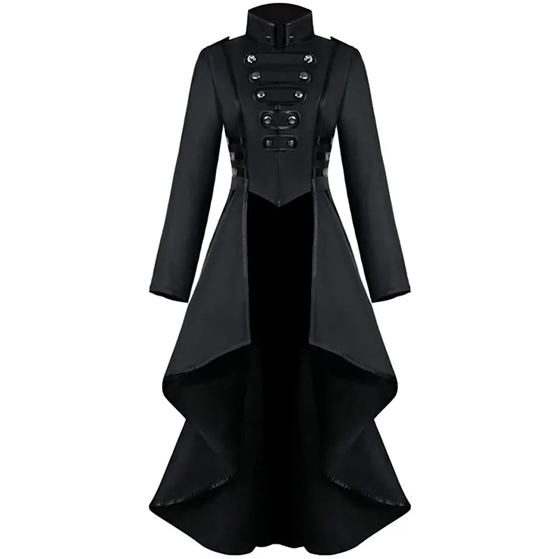 Gothic Steampunk Tailcoat Jacket Women Vintage Irregular Hem Victorian Frock Coat Tuxedo Uniform Medieval Halloween Costumes 3XL