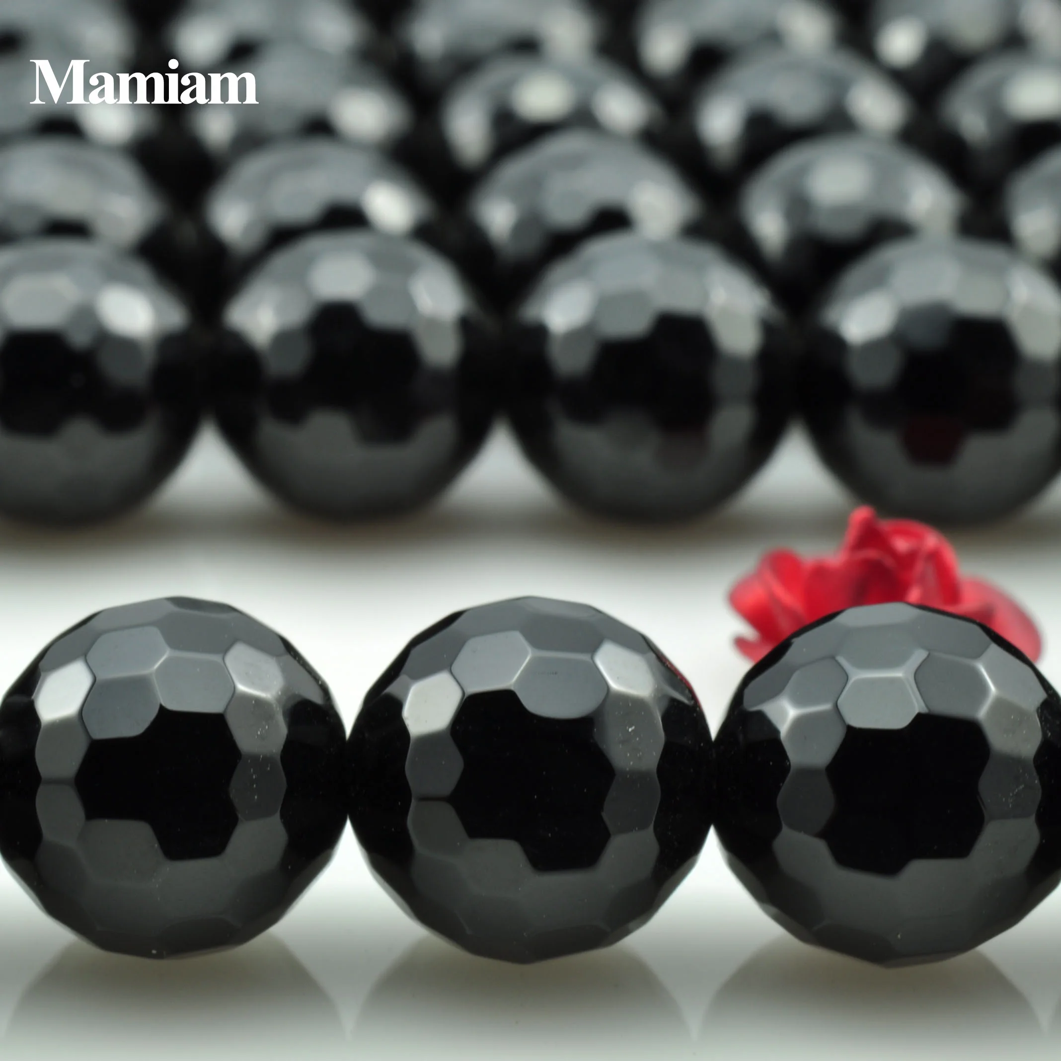 Mamiam Natural Black Agate Faceted Round Beads Smooth Loose Stone Diy Bracelet Necklace Jewelry Making Gemstone Gift Design