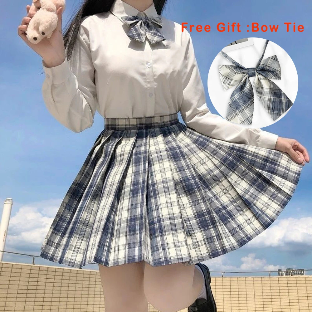 Pleated Harajuku Preppy Style Summer Women Skirt Plaid Kawaii Y2K High Waist Dance Bow Skirt Mini Cute Japanese School Uniforms