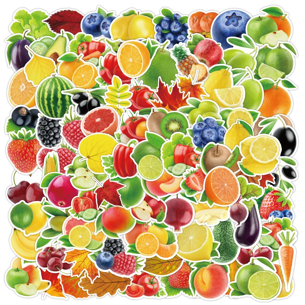 10/30/50/100pcs Fresh Fruit Vegetable Kid Stickers Toy To Study PVC Waterproof Fridge Stationery Luggage Kitchen Car DIY Sticker