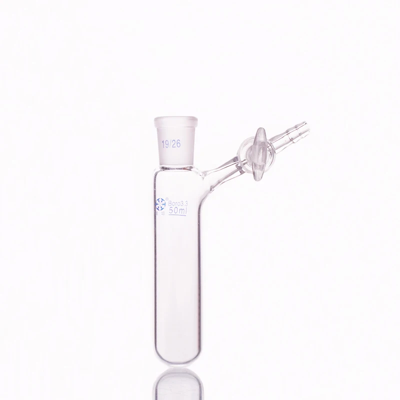 FAPE Reaction tube with glass valve and standard gr mouth, Capacity 50mL and joint 19/26, High borosilicate glass