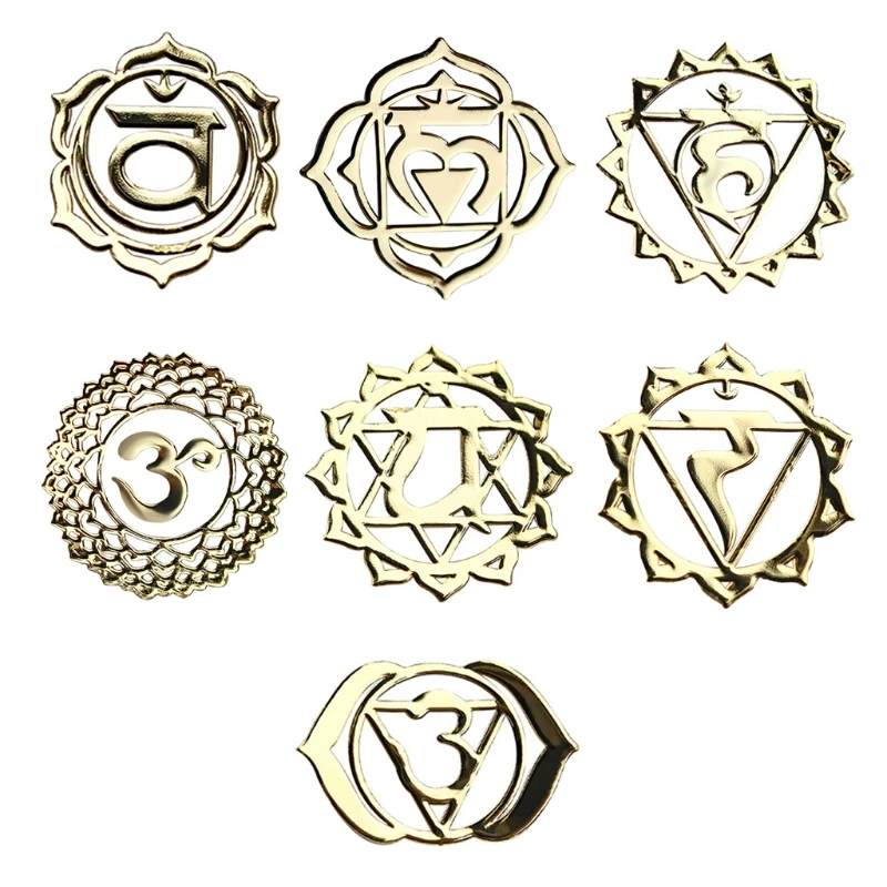 7 Pcs Sacred Geometry Metal Stickers Delicate Flower of Life Chakras Stickers Pyramid Art Resin Filler Supplies Meditation