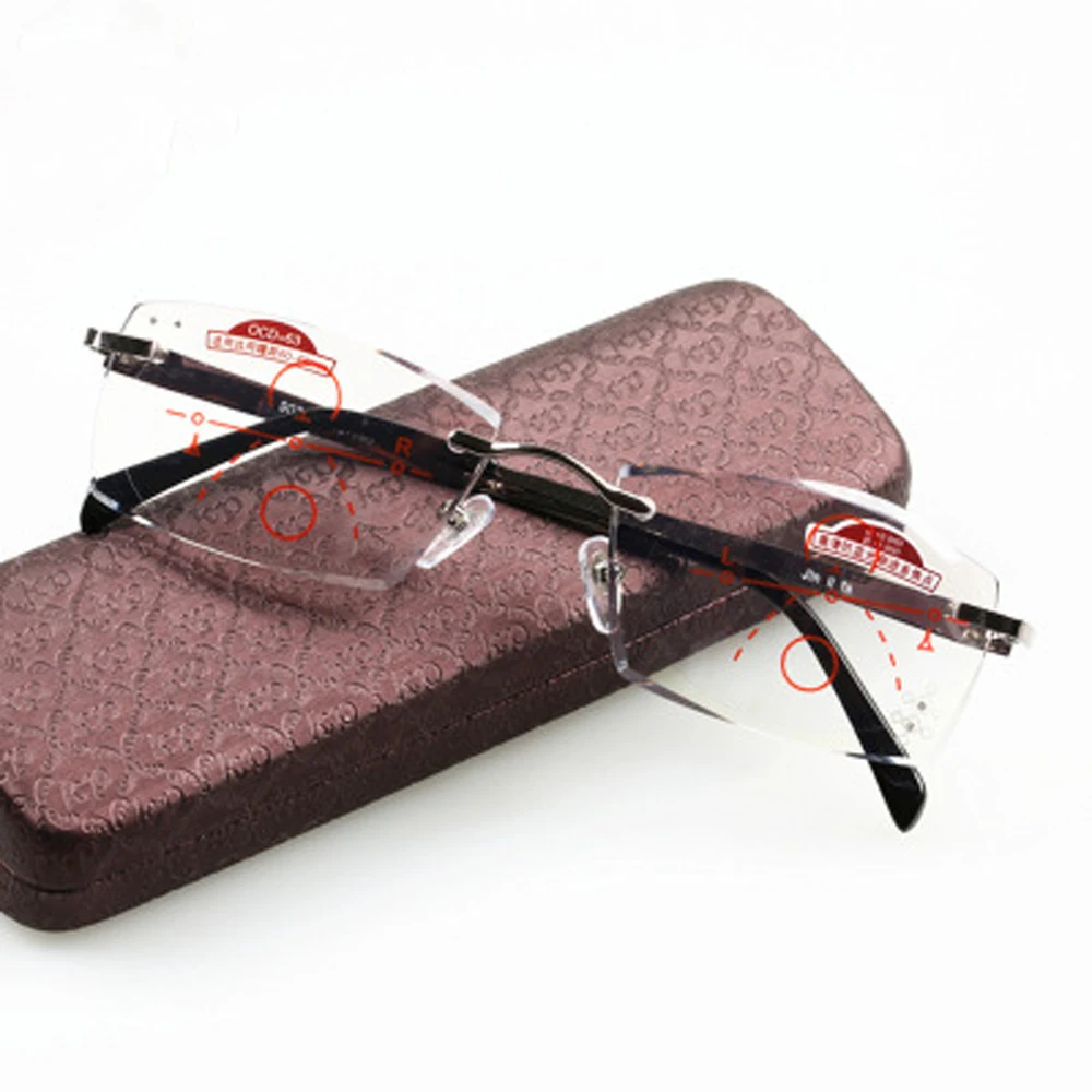 

Progressive Multifocus Reading Glasses Women Men Rimless Ultralight Alloy Frame Anti Blu +1 +1.5 +2 +2.5 +3 +3.5 +4