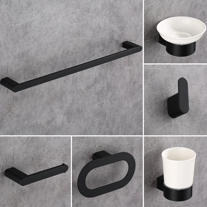 

Bathroom Hardware Set Towel Rack Paper Holder Towel Bar Corner Shelf Toilet Brush holder Black Brass Bathroom Accessories Set