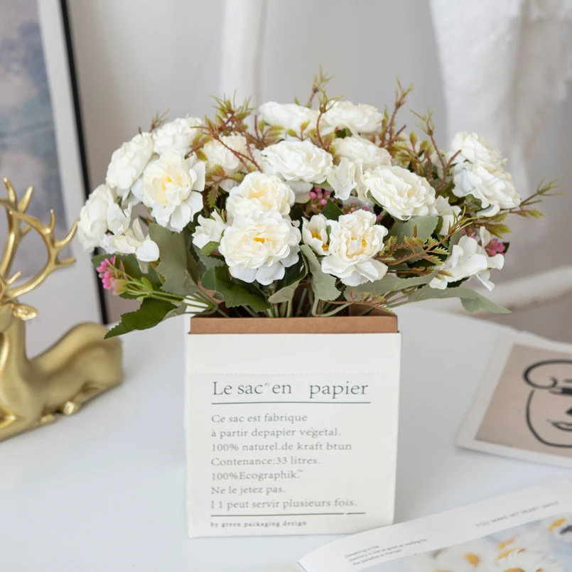 Mini-Seiden-Teerosenknospen, künstliche Pflanzen für die Vase, für Zuhause, Silvester, Weihnachtsdekorationen, Hochzeit, Brautstrauß, Kunstblumen – Detail 2