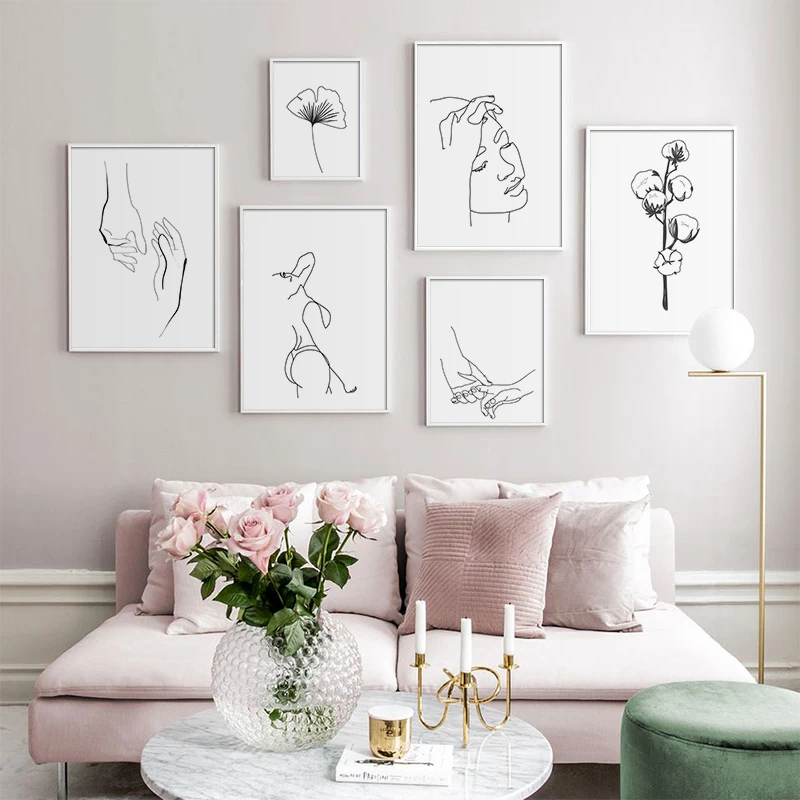 Minimalist Human Body Line Drawing Wall Art Modern Abstract Painting Love Vintage Posters&Prints Living Room Home Decor