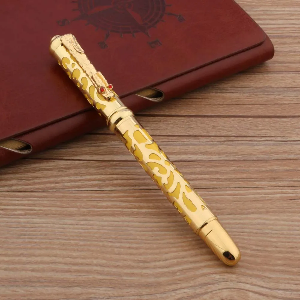 High Quality Metal 300 Fountain Pen Golden Yellow Retro Hollow Out Faucet 26 Nib Stationery Office School Supplies Ink Pens New