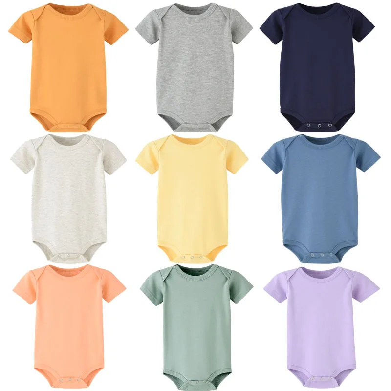 Newborn Baby Rompers Organic Cotton Infant Classic Romper Pajamas Solid Color Soft Short Sleeve Jumpsuit Summer 13 Colors