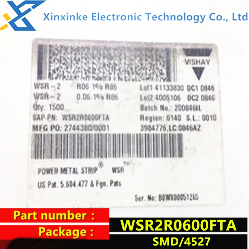 

WSR2R0600FTA WSR-2 0.06R 1% 4527 75PPM 2W 60mOhms Current sensing resistor - SMD 2watts 0.06ohms New original genuine