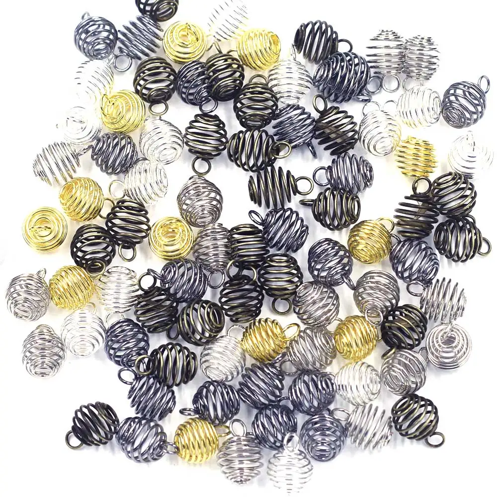 

200Pcs Pendants Lantern Spring Spiral Beads Cages Gunmetal Bronze Gold Silver Color Mixed For Charms Bracelets Jewelry DIY 9mm