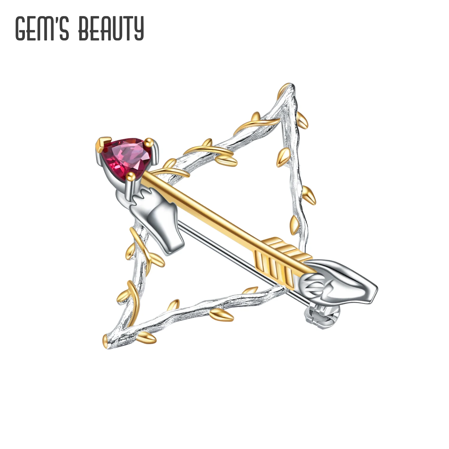 GEM'S BEAUTY 925 Sterling Silver Cupid's Arrow Brooch 18k Gold Filled Natural Rhodolite Garnet Gemstone Brooches For Women