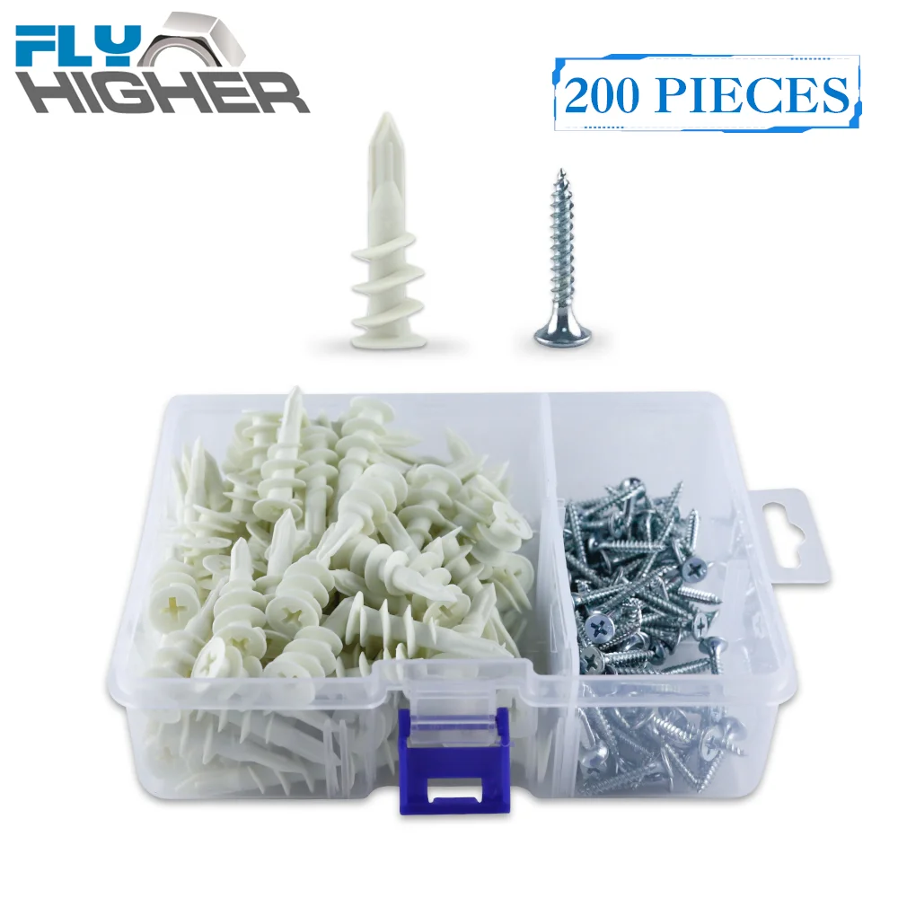 200pcs Nylon Self-Drilling drywall / plasterboard Anchor with tapping screw kit