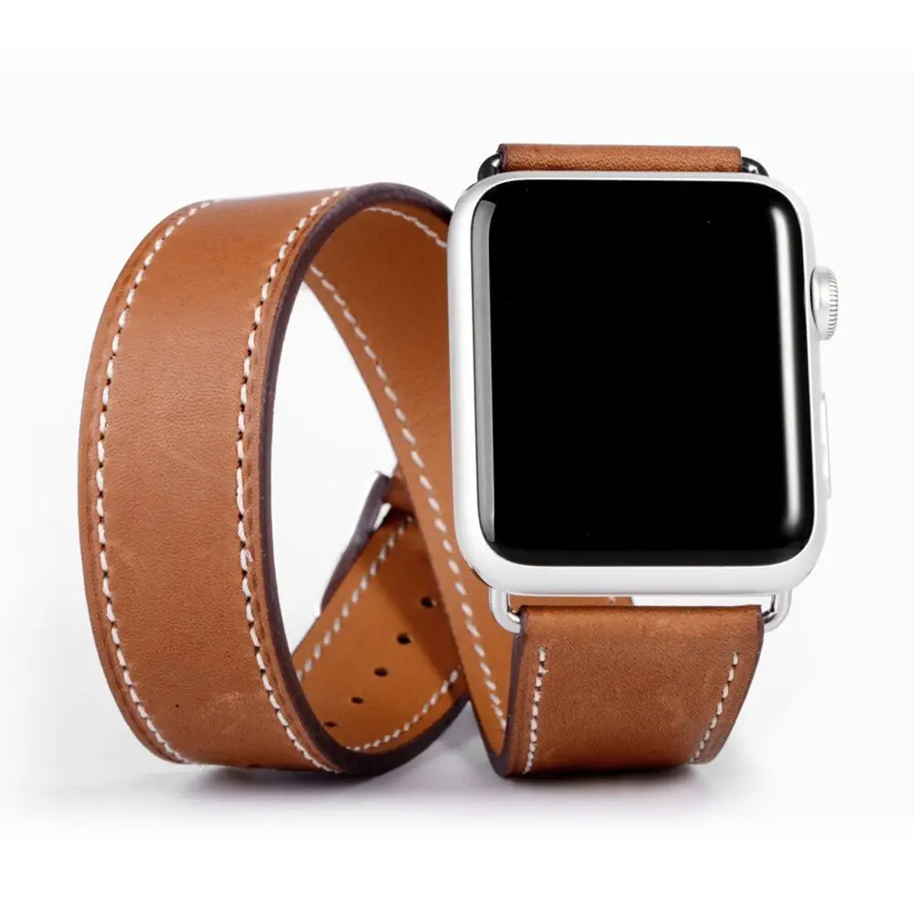 Double Tour Strap for Apple watch band 44mm/40mm 42mm/38mm Genuine Leather bracelet iWatch series 5 4 3 se 6 7 45mm 41mm band