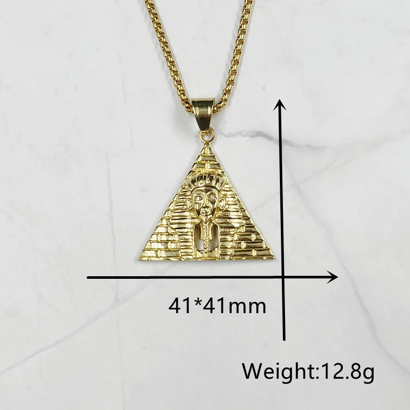 Men Hip hop gold color Pendant Stainless steel Egyptian Pharaoh Head pyramid Pendant Necklaces Chain Punk Jewelry