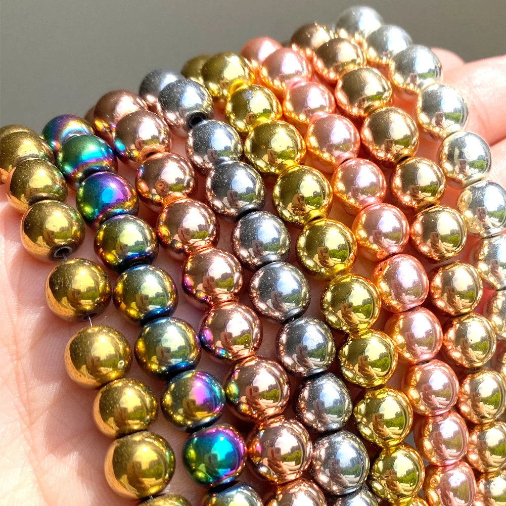 Natural Minerals Stone Beads Smooth Hematite Loose Spacer Beads for Needlework DIY Jewelry Making Bracelet Necklace 15'' Perles