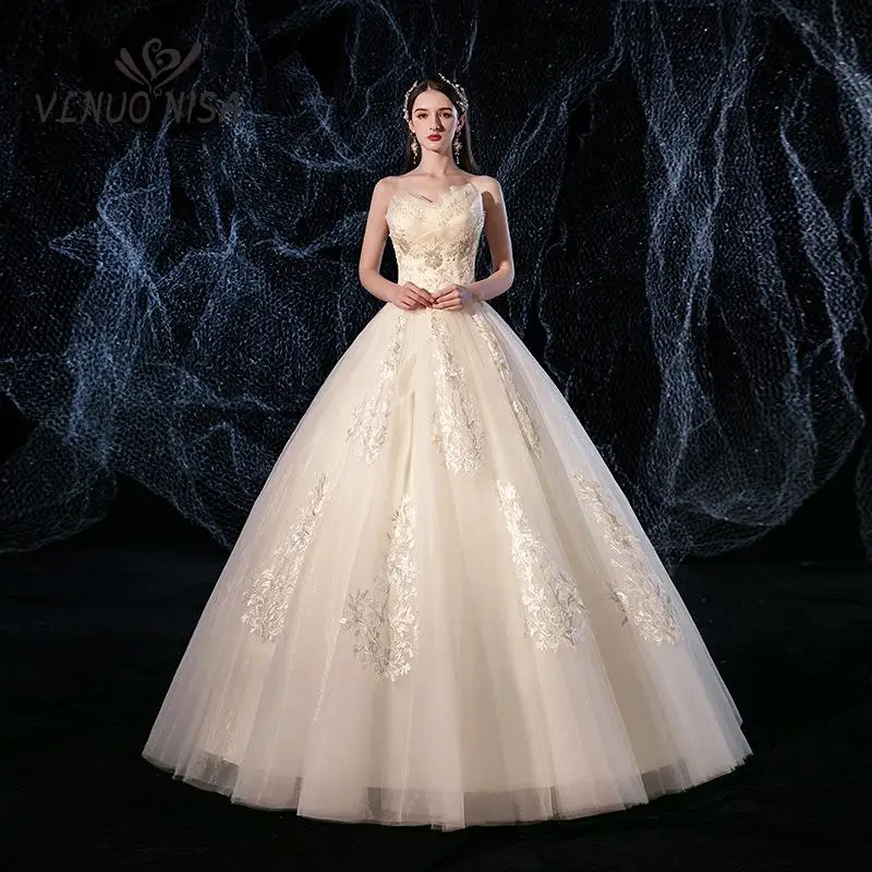 NLNUO NISA-Vestido de Novia de encaje de Organza, traje de novia de tul Vintage sin tirantes, barato, 2023