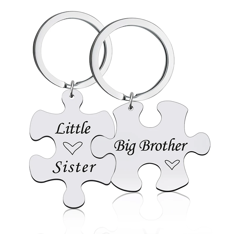 New Fashion Little Sister Big Brother Stainless Steel Diy Keychain Accessories Anime Keychain Charms