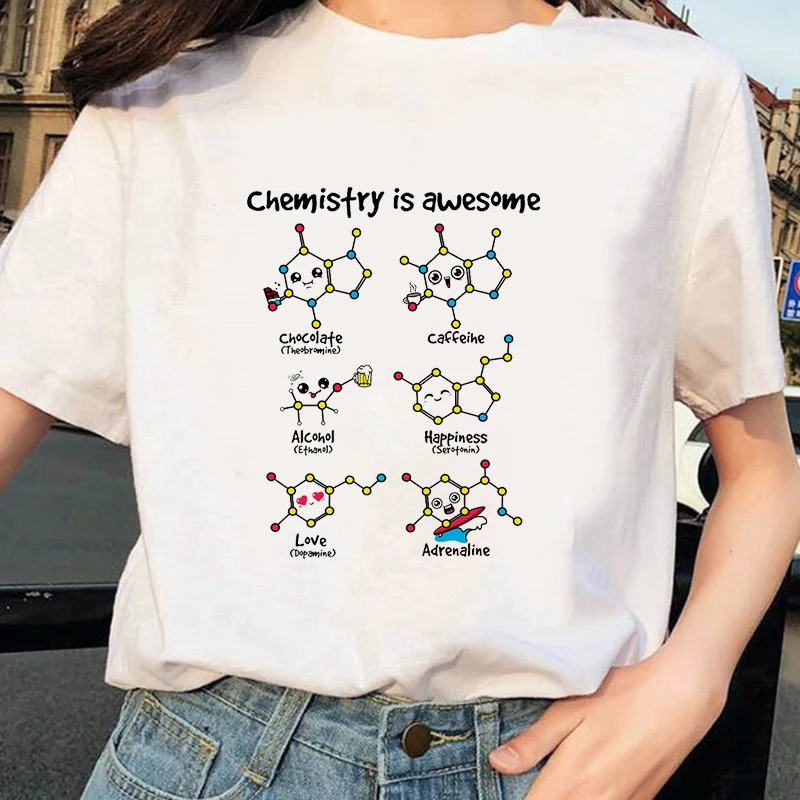 Camiseta kawaii con estampado de química para mujer, remeras estampadas divertidas harajuku, playera blanca para mujer