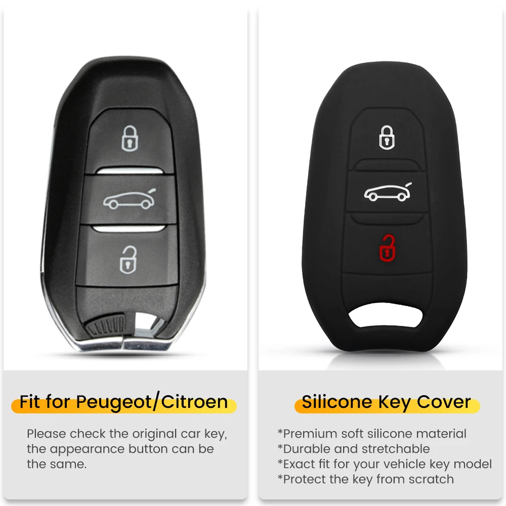 KEYYOU Remote Car Fob Silicone Rubber Key Case Cover Protector For Peugeot C6 508 C5 C3 508 2008 3008 C4 Aircross Picasso Grand