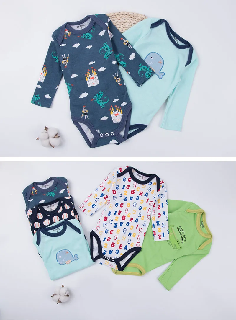 5-teilige Baby-Bodys, 3–24 Monate, Winggle-in-Baumwolle, langärmeliger Baby-Body – Detail 8
