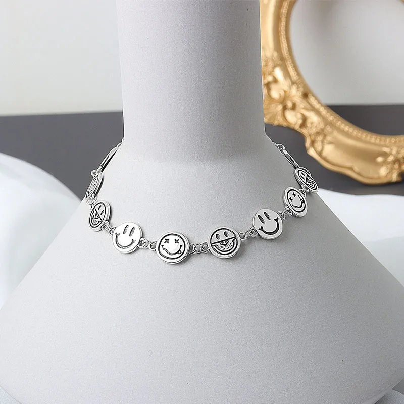 Thai Silver Color Smiling Face Funny Bracelet Happy Expression Bangles Female Fashion Personality Punk Jewelry Handmade Gift