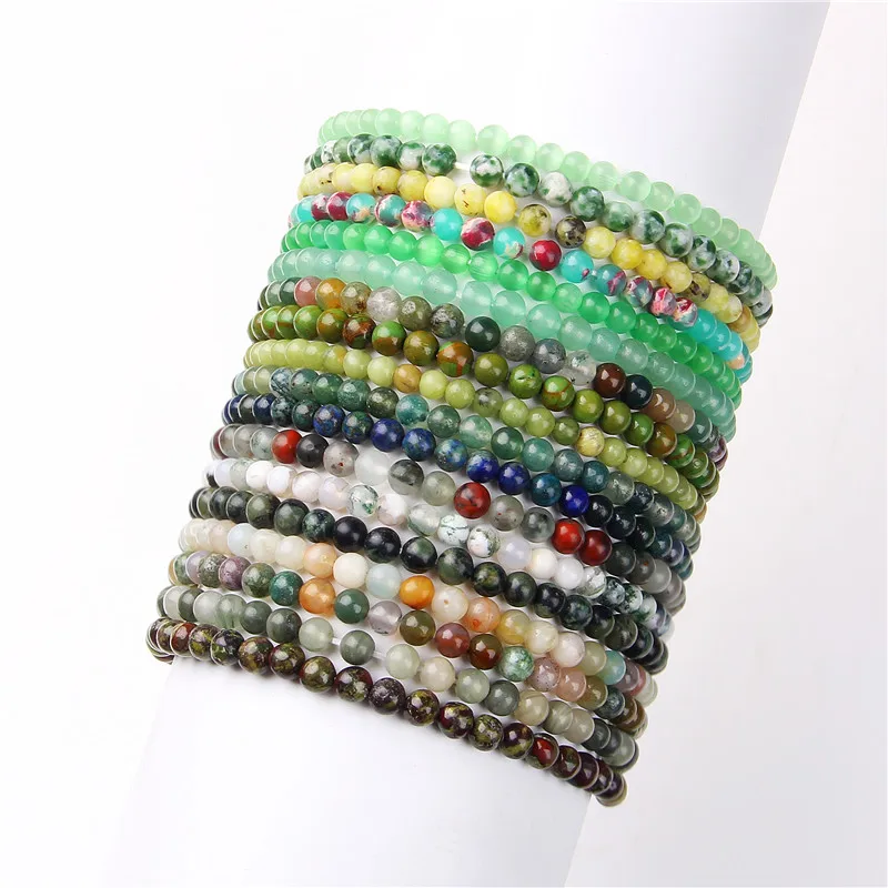 Green Aventurine Indian Agat 4 mm Polished Aamazonite Stone Beads Bracelets Men Vintage Stretch Jewelry Women Mineral Pulsera