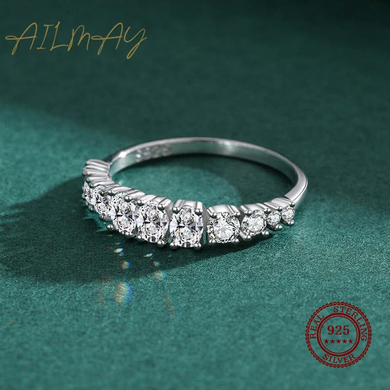 Ailmay Fashion Genuine 925 Sterling Silver Dazzling Emerald Cut Irregular CZ Rings  For Women Romantic Wedding Jewelry Bague