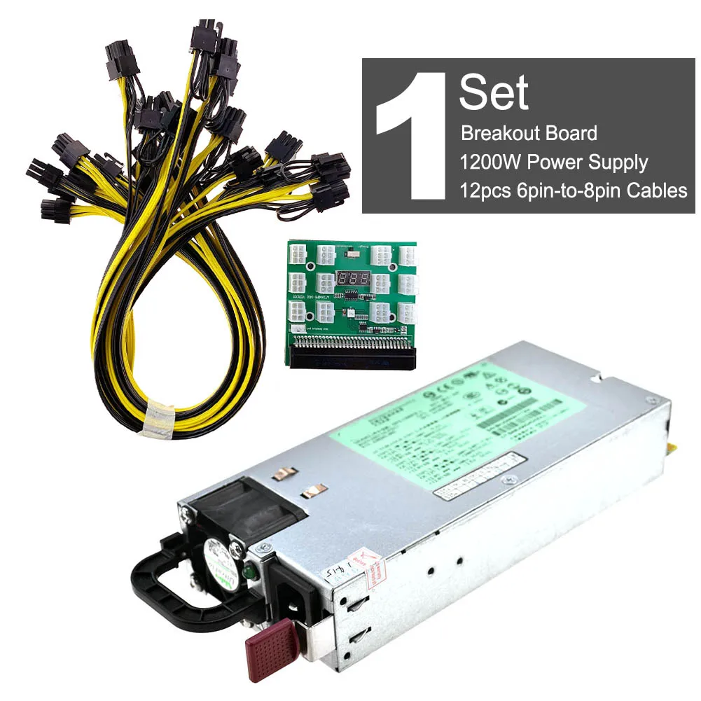 

1200W Server Power Mining Conversion Power Module Breakout Board For HP PSU or+12pcs 6Pin to 8Pin Power Cable（50CM）for BTC Fonte