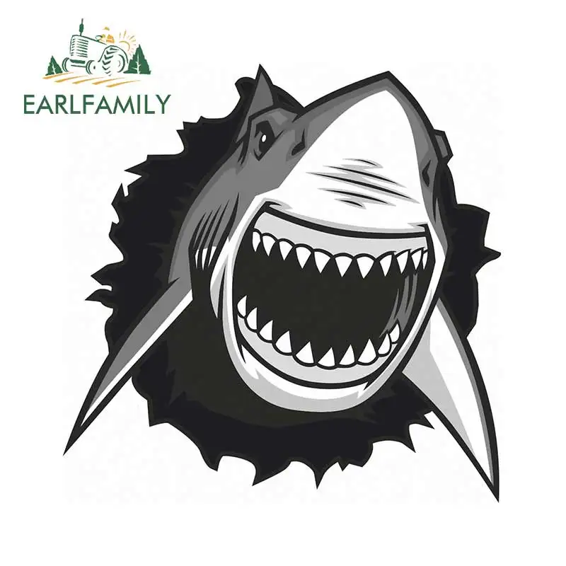 EARLFAMILY 43cm x 43cm Great White Shark Surf 3D Tear Car Sticker Window Decoration Fashion Occlusion Scratch Vinyl Car Wrap