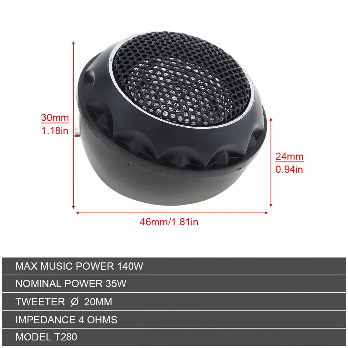 1 Pair 140W T280 Universal High Efficiency Mini Dome Car Tweeter Speakers For Car Audio System