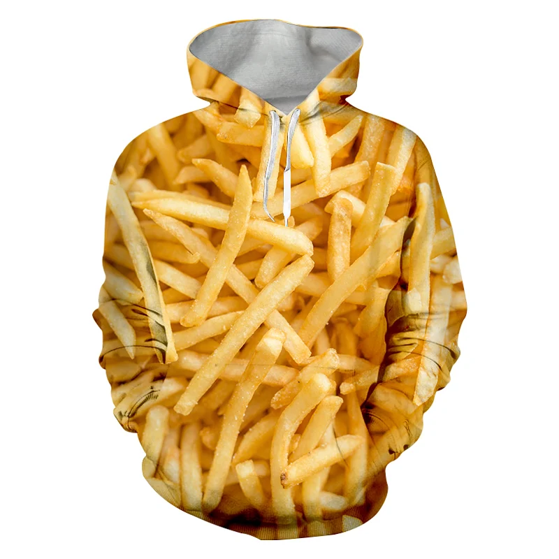 2021 Fries Funny Food Hoodies Men Women Fashion Spring Autumn Pullovers Sweatshirts Sweat Homme 3D Tracksuit Streetwear Custom