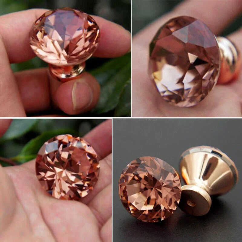 Cupboard Crystal Drawer Knobs and Handles Cabinet Knobs Rose Gold Diamond Shape Handle for Kitchen Wardrobe Furniture Handles