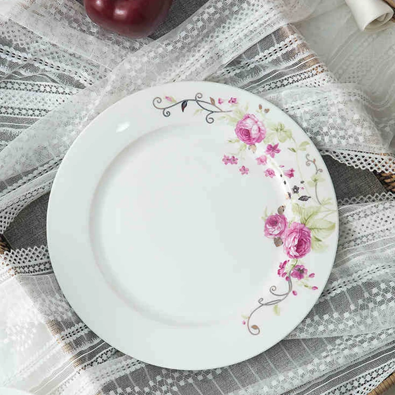 Wourmth Bone Porcelain Plates Creative Rural Flower Plate Western Steak Plate 8\