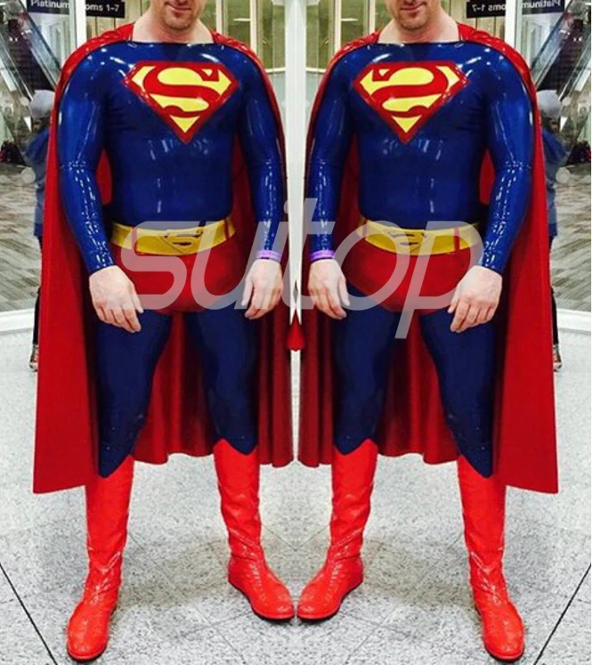 New Arrival Men's Latex suit tights (catsuit +cape+shorts)