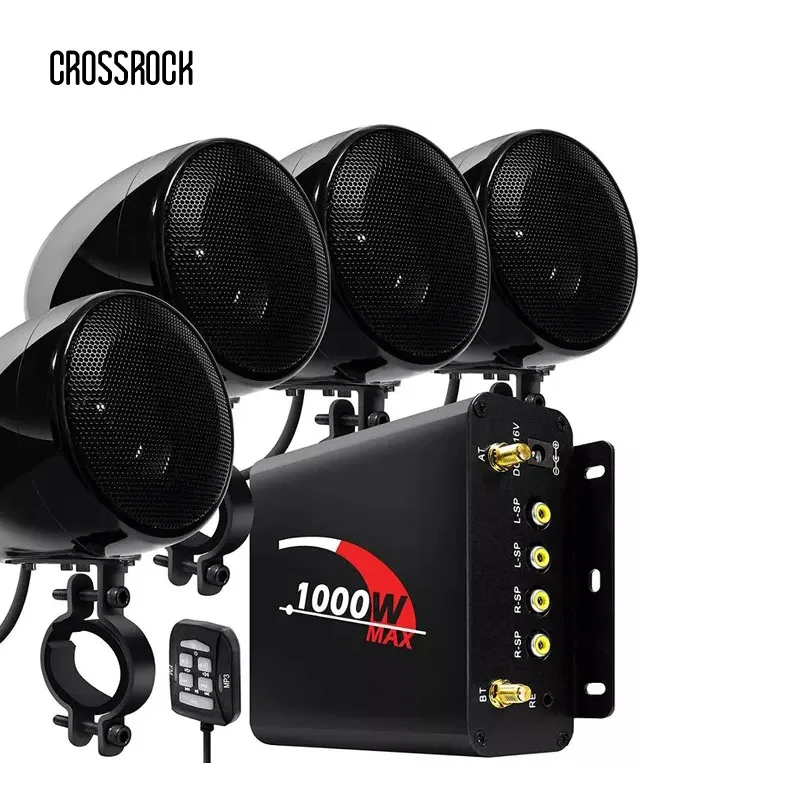 

4 Channel Bluetooth Waterproof ATV UTV RZR Motor Stereo Speakers Audio FM USB SD Black