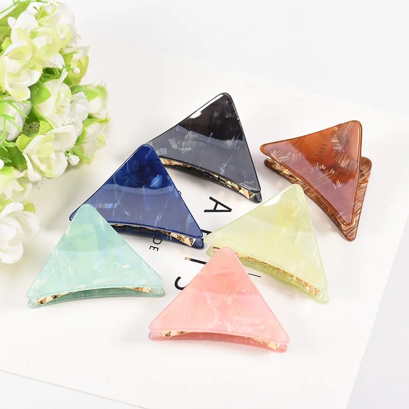 New Fashion Geometry Triangle Medium Acrylic Stripe Candy Color Hairpin Barrettes for Women Girl Accessories Headdress