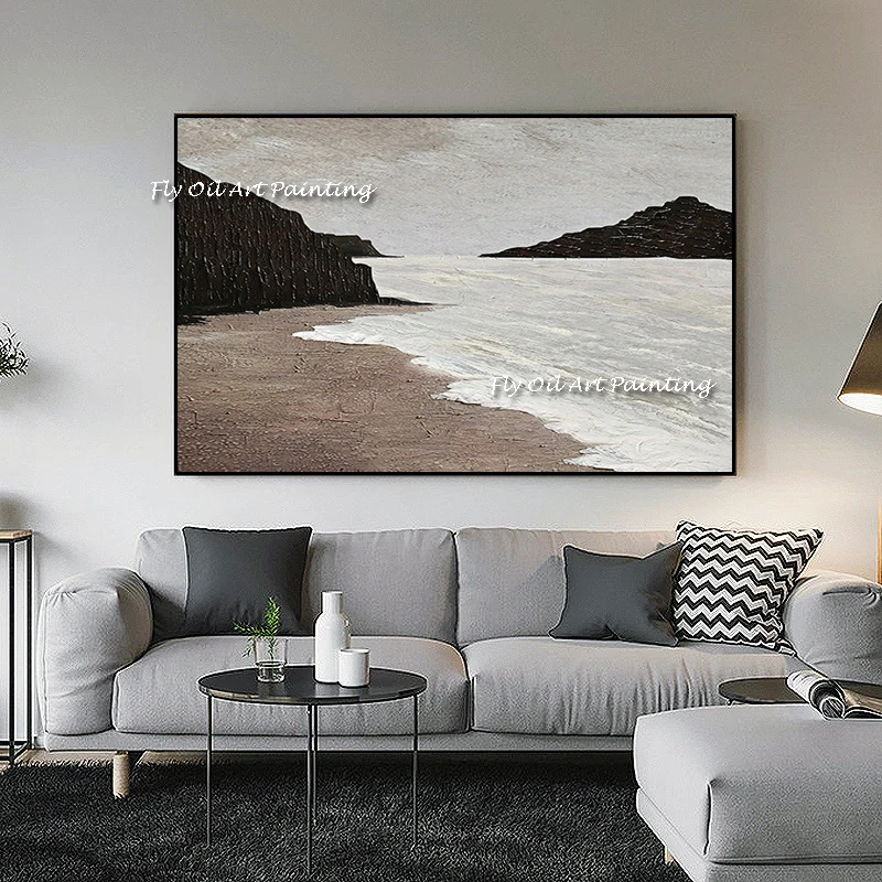 

The Best Hand Painted Brown Sea View Beach Abstract Art Oil Painting Wall on Canvas Corridor Picture For Living Room Decoration